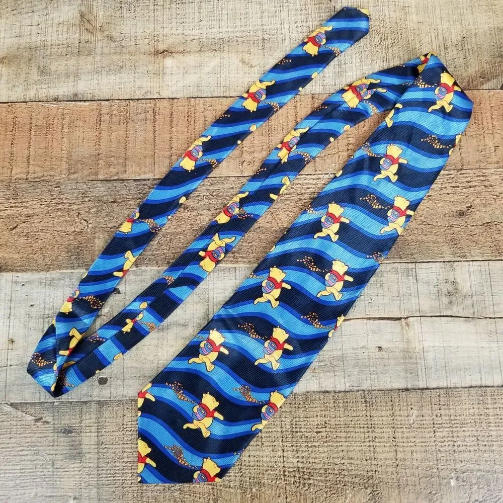 Winnie The Pooh Running Honey Vase Tie Disney Blue Made in Korea Disney